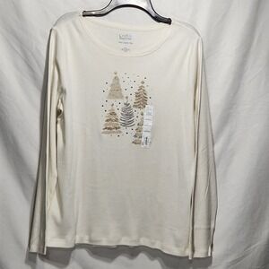 Croft & Barrow Womens Holiday Sz Large Long Sleeve‎ T-shirt White Christmas Tree